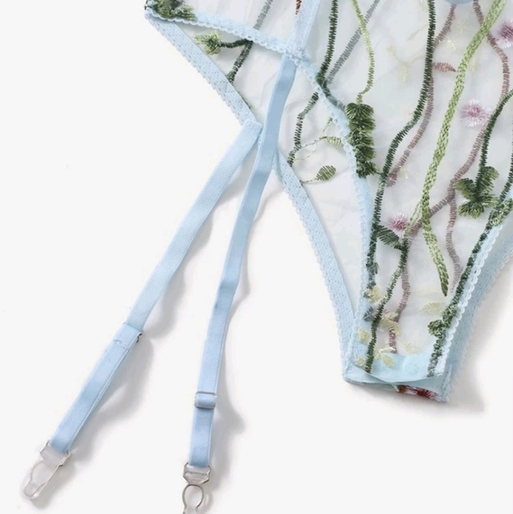 Sheer baby blue floral teddy lingerie sexy bodysuit Large - Picture 4 of 4